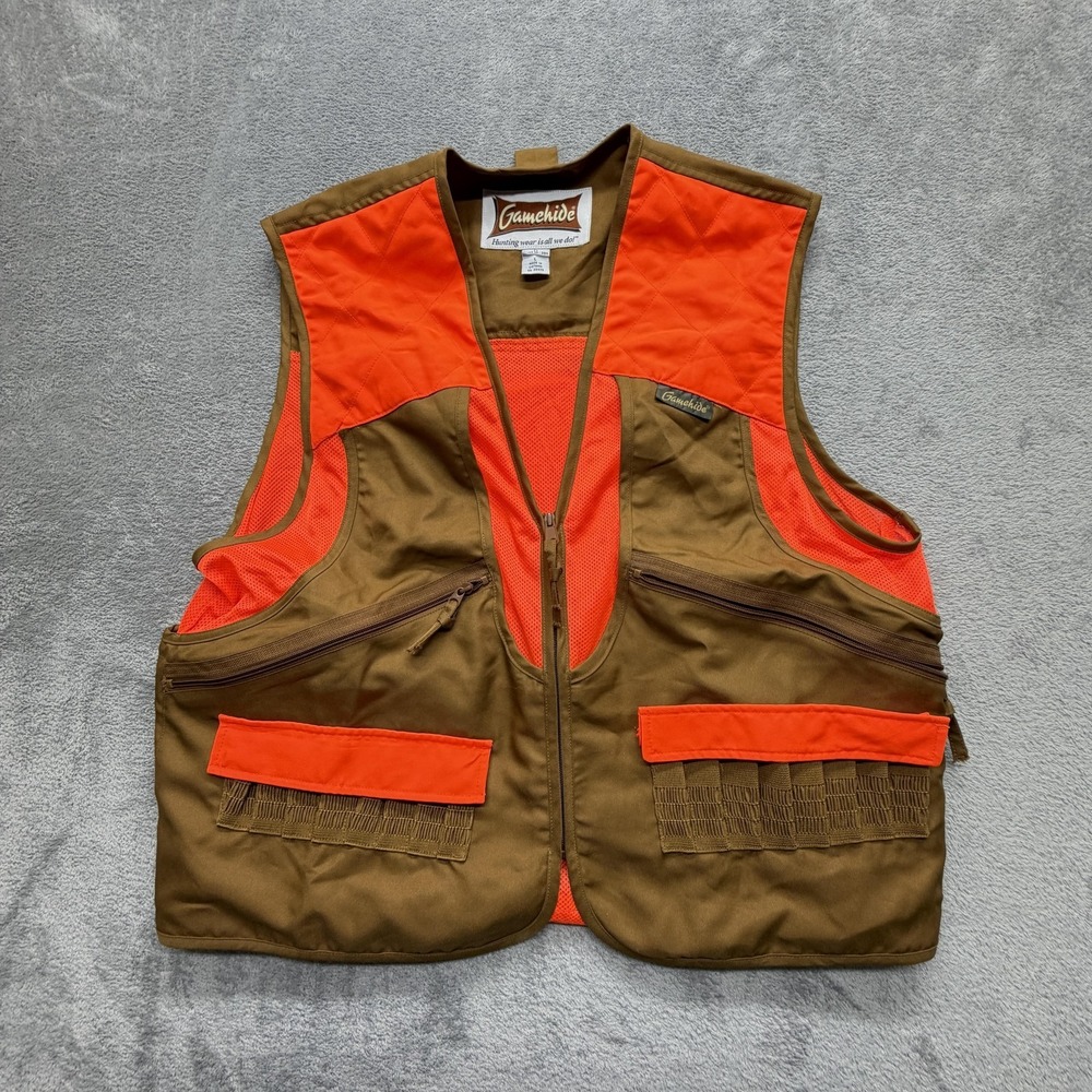 Gamehide Vest Mens L Orange Quilted Lined Hunting Pockets Zipper Canvas